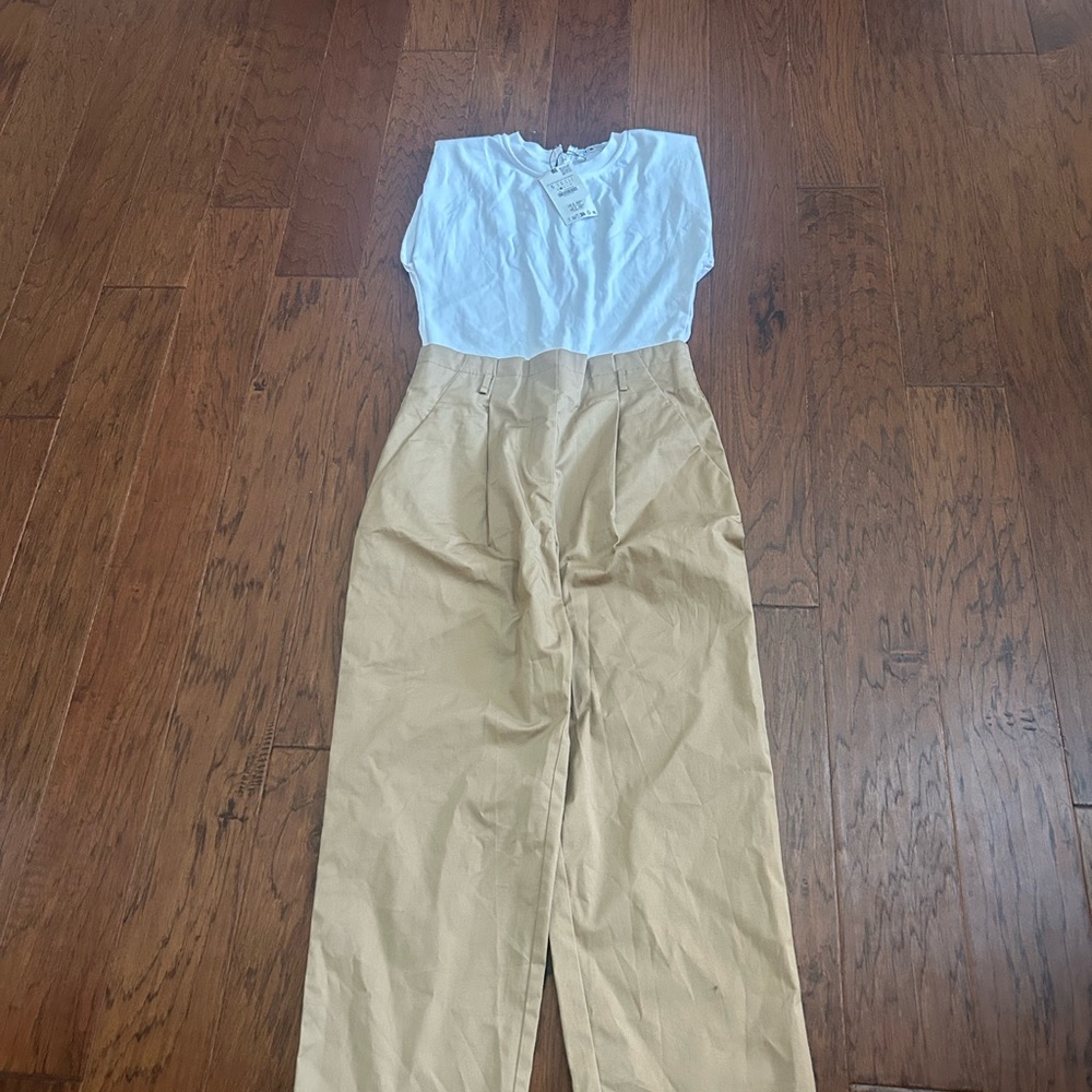 ZaraWhite and Tan Women's Jumpsuit